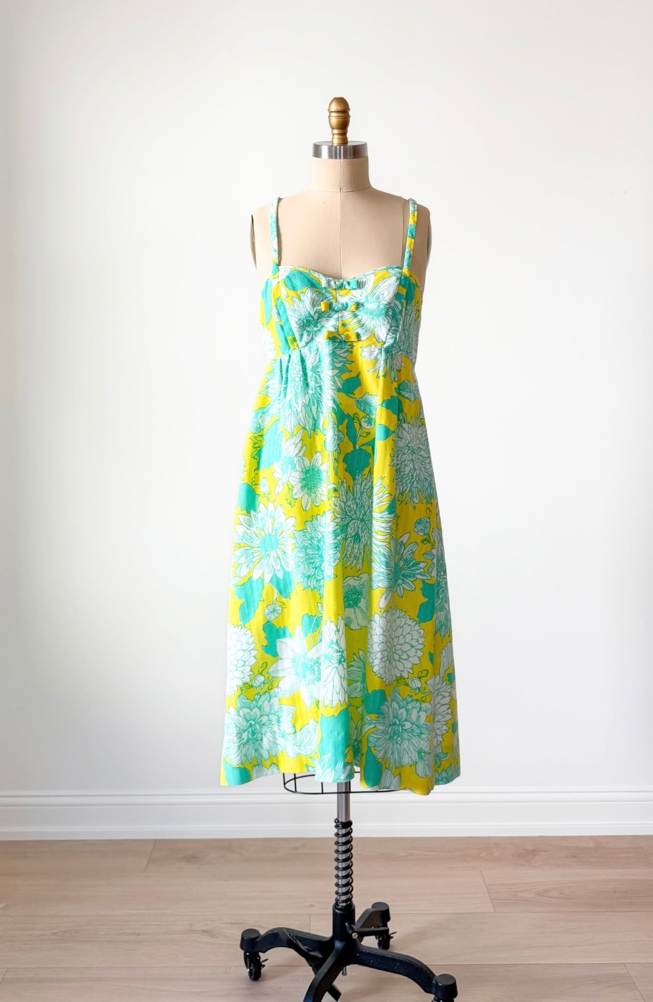 Vintage 60s 70s Lilly Pulitzer Green & Yellow Floral Dress (8 or M)