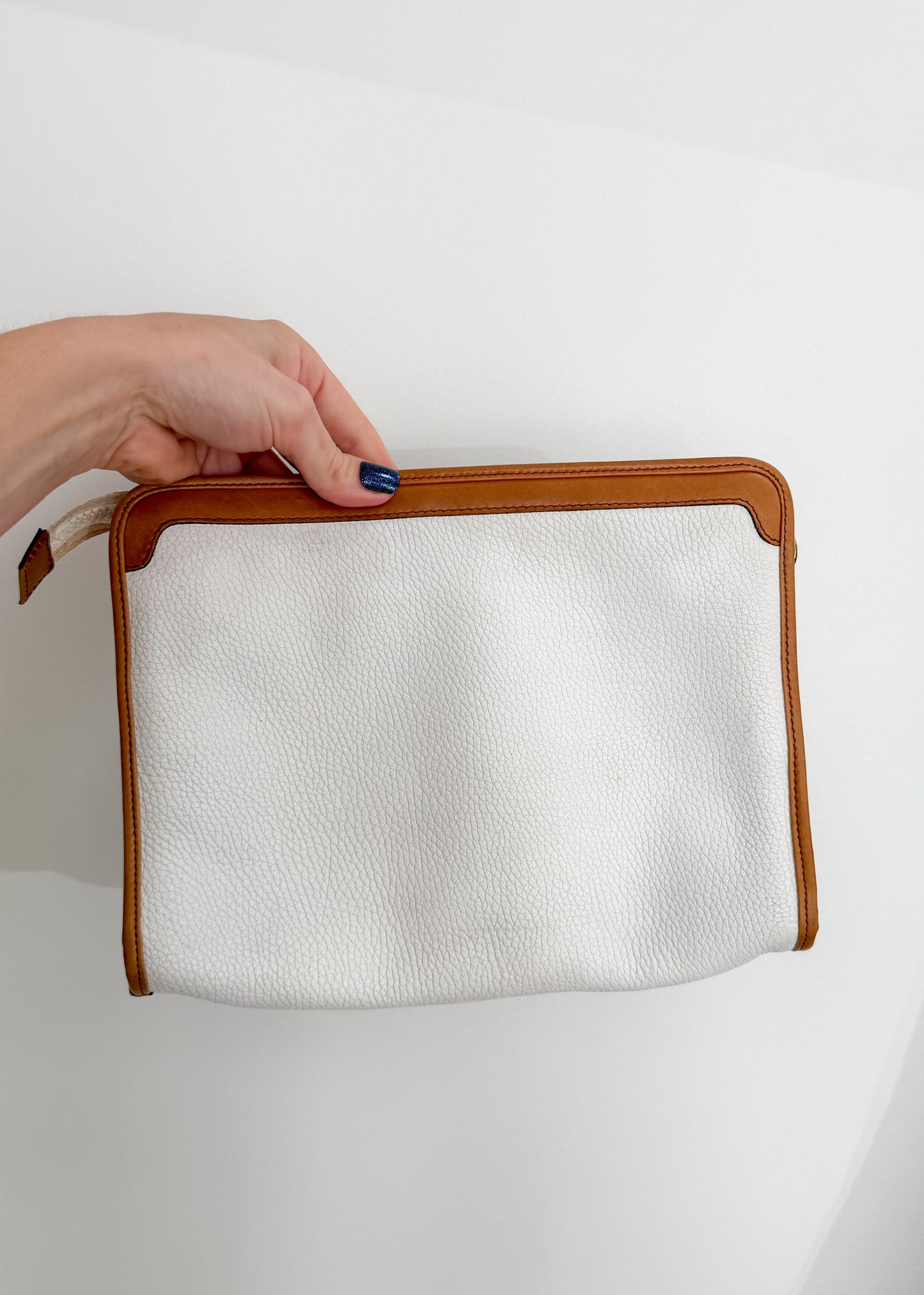 Vintage 80s Celine White & Brown Leather Pouch Clutch Purse