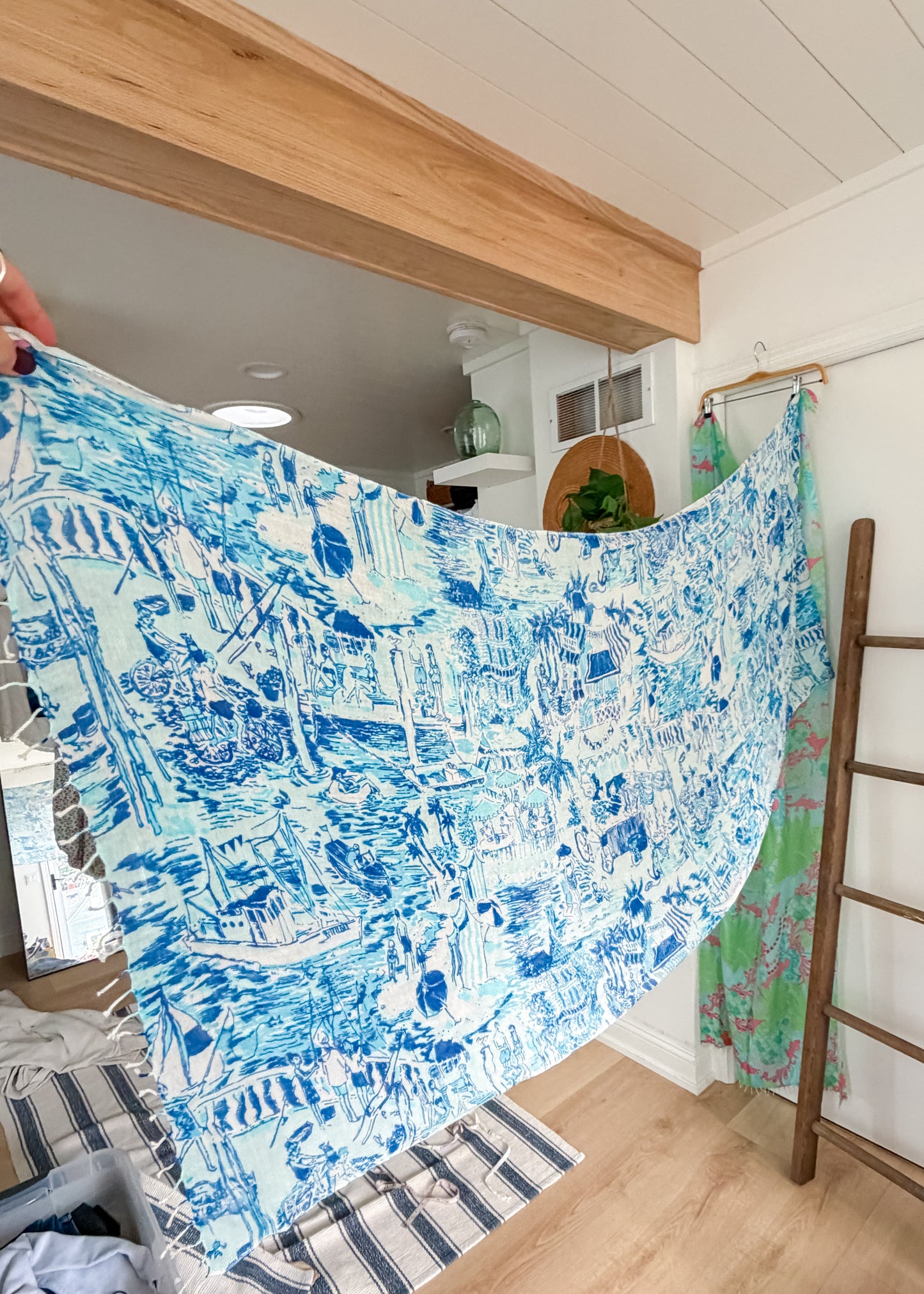 Lilly Pulitzer Silk & Cashmere Blue White Fresh Catch Print Scarf