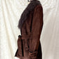 Vintage Chocolate Brown Suede Leather & Mongolian Lamb Fur Collar Penny Lane Coat (M)