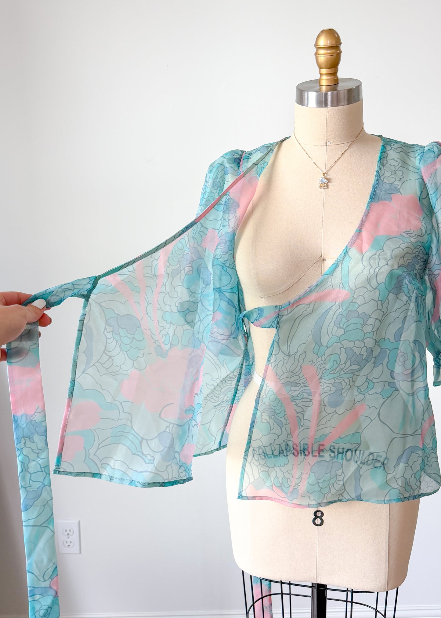 NEW Selkie Cloud 9 Blue & Pink Champagne Mod Print Wrap Top (S)