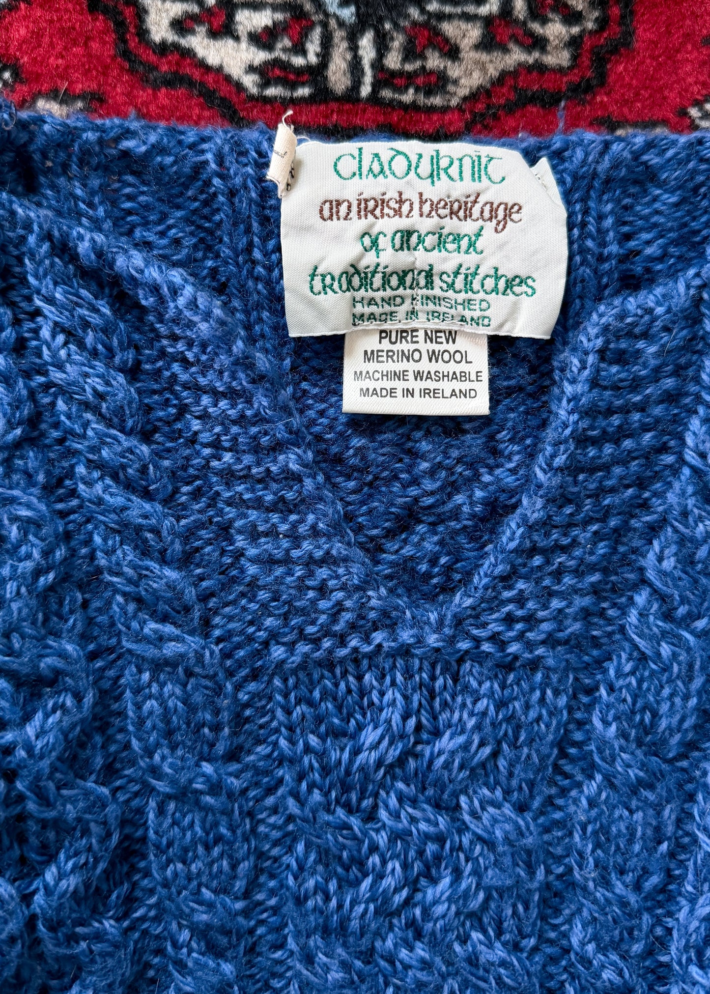 Vintage Cladyknit Women's Fishermen Blue Irish Merino Wool Sweater