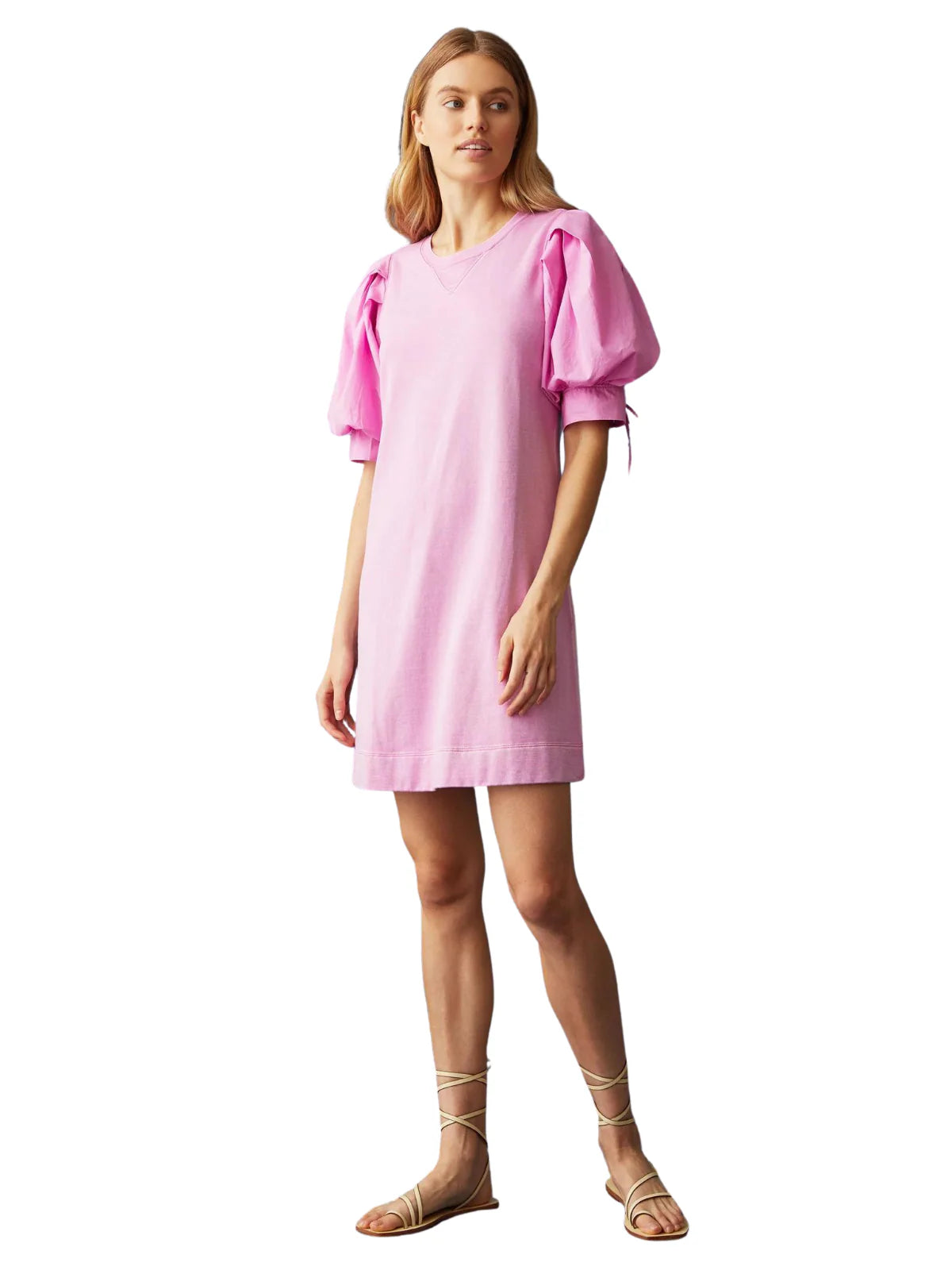 Marie Oliver Petal Pink Shane Dress French Terry Cotton Poplin Puff Sleeve (L)