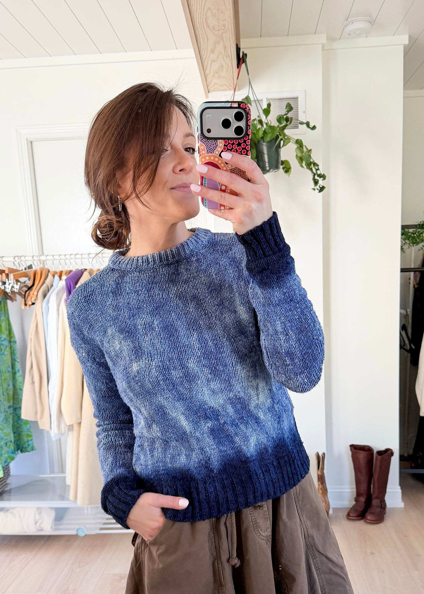 Altuzarra Blue Navy Hand Dyed 100% Silk Ribbon Knit Top (XS/S)