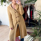 Vintage 70s Collectables Camel Brown Wooden Button Long Hooded Cardigan