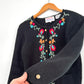 Vintage 70s Tally-Ho Floral Embroidered Hand Knit Cardigan Sweater (S)