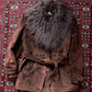 Vintage Chocolate Brown Suede Leather & Mongolian Lamb Fur Collar Penny Lane Coat (M)