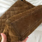 Vintage Chanel Brown Suede Quilted Matelassé Silver Turnlock Tote Purse