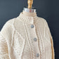 Vintage 80s Ireland Carraig Donn Aran Cream Pure New Wool Cardigan Sweater