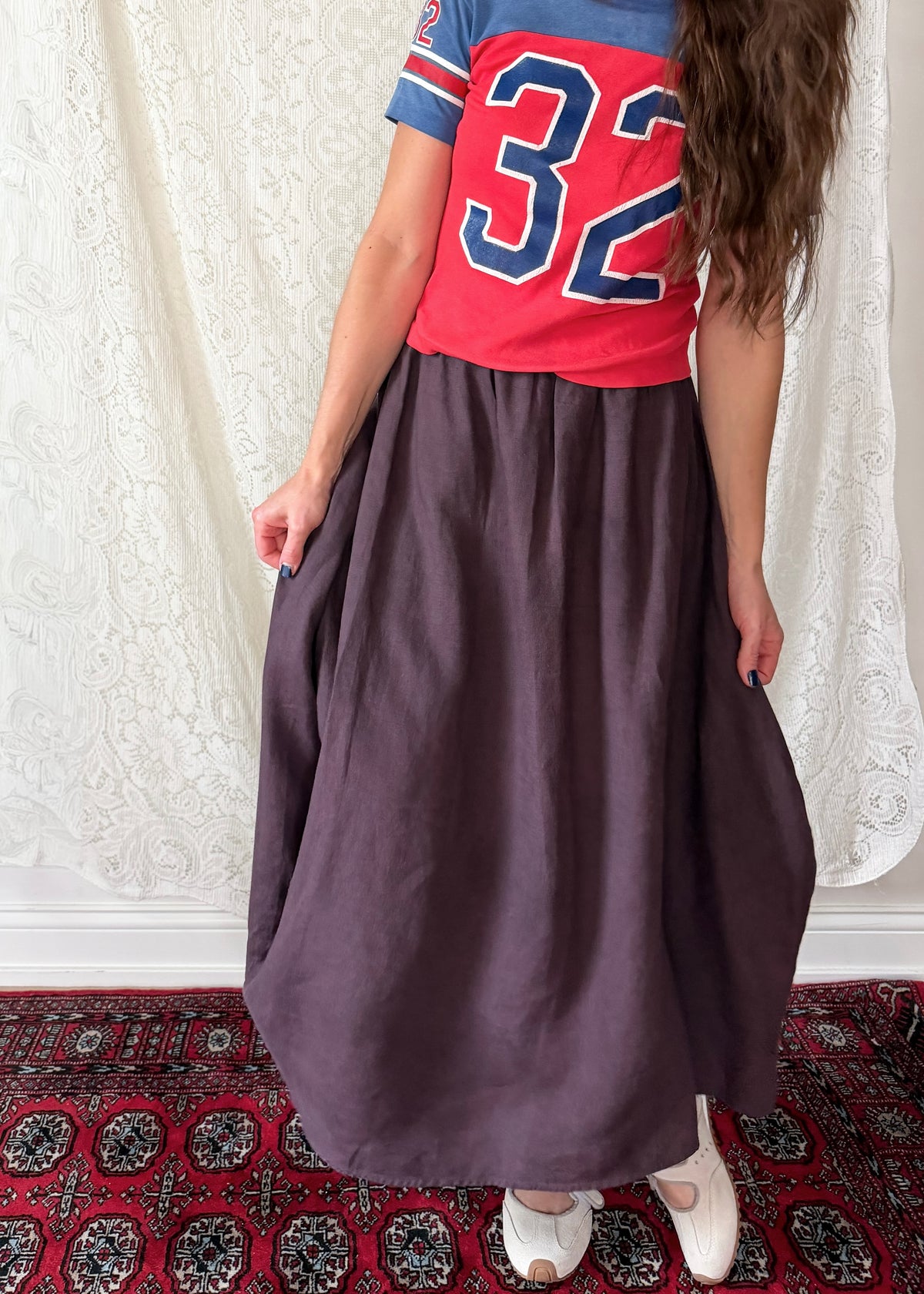 KL Playwear Brown 100% Linen Balloon Maxi Skirt (one size)