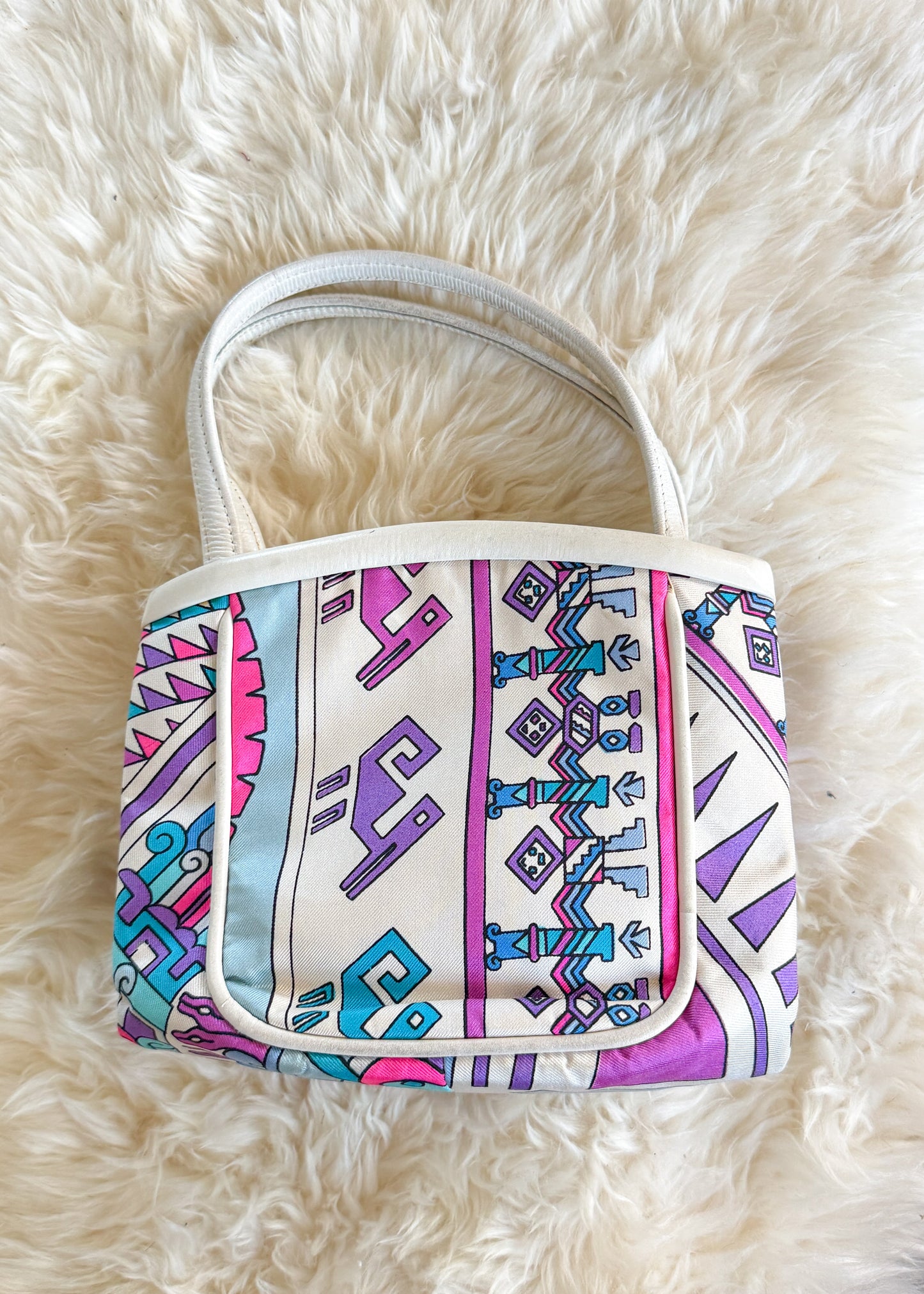 Emilio Pucci by Jana 1960s RARE Abstract Silk and Leather Top Handle Purse