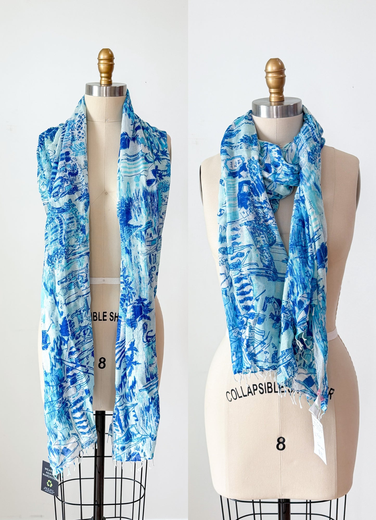 Lilly Pulitzer Silk & Cashmere Blue White Fresh Catch Print Scarf