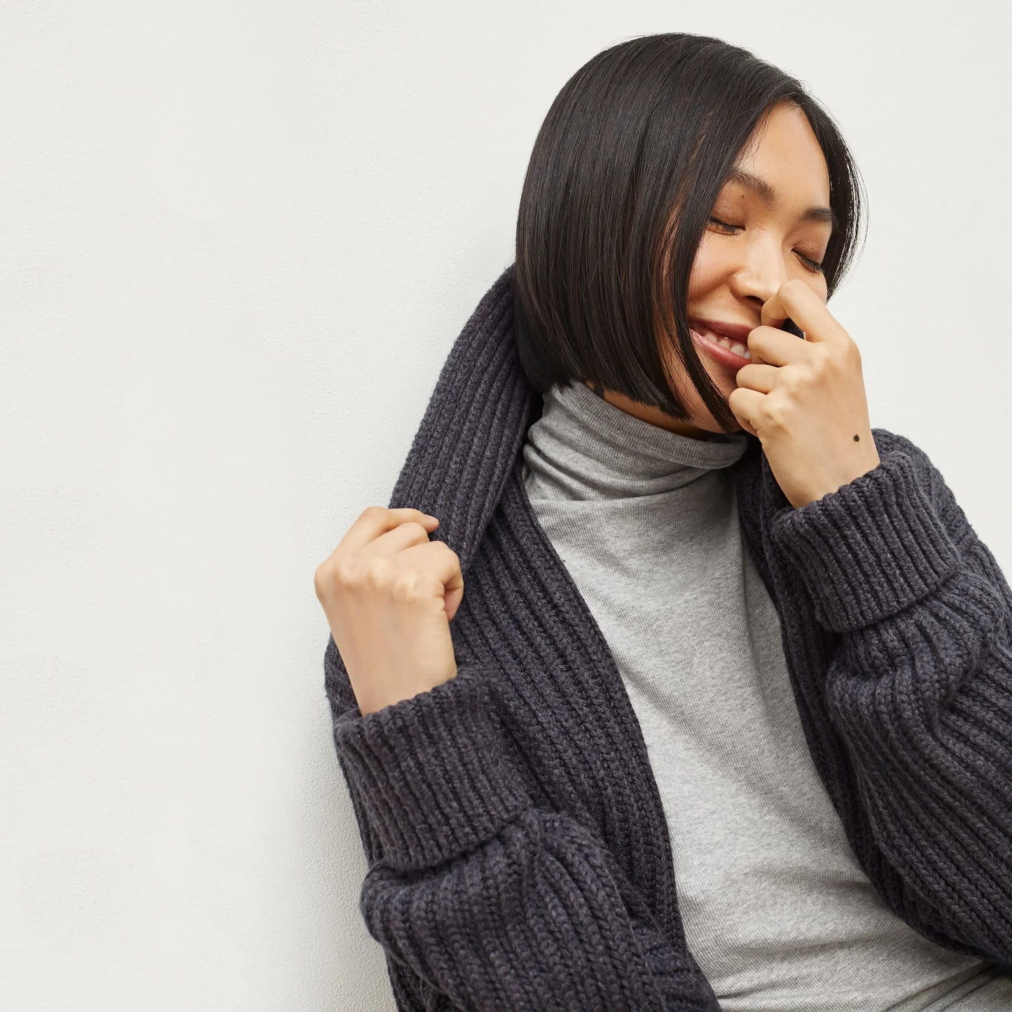 M.M. LaFleur Snyder Lush Cotton Merino Wool Knit Belted Jacket in Charcoal