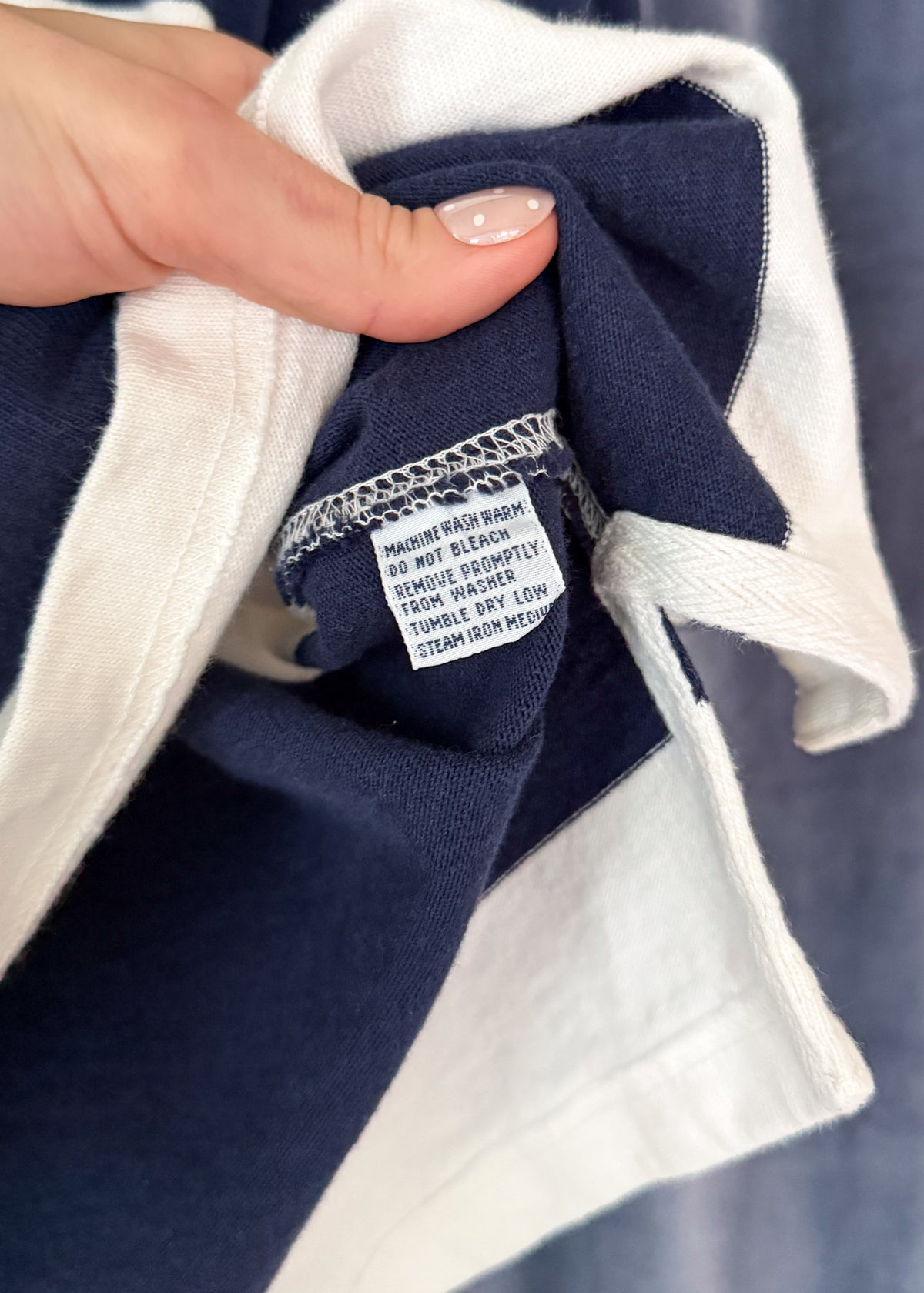 Vintage 90s 00s Polo Ralph Lauren Navy White Striped Crest Rugby Shirt (XL)