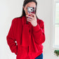 Vintage 80s Answers by Riddler Inc. Red Knit Zip Front Scarf Jacket (M)