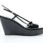 Jil Sander Black Patent Leather Square Toe Sandal Wedge Heels (38.5 or 8/8.5)