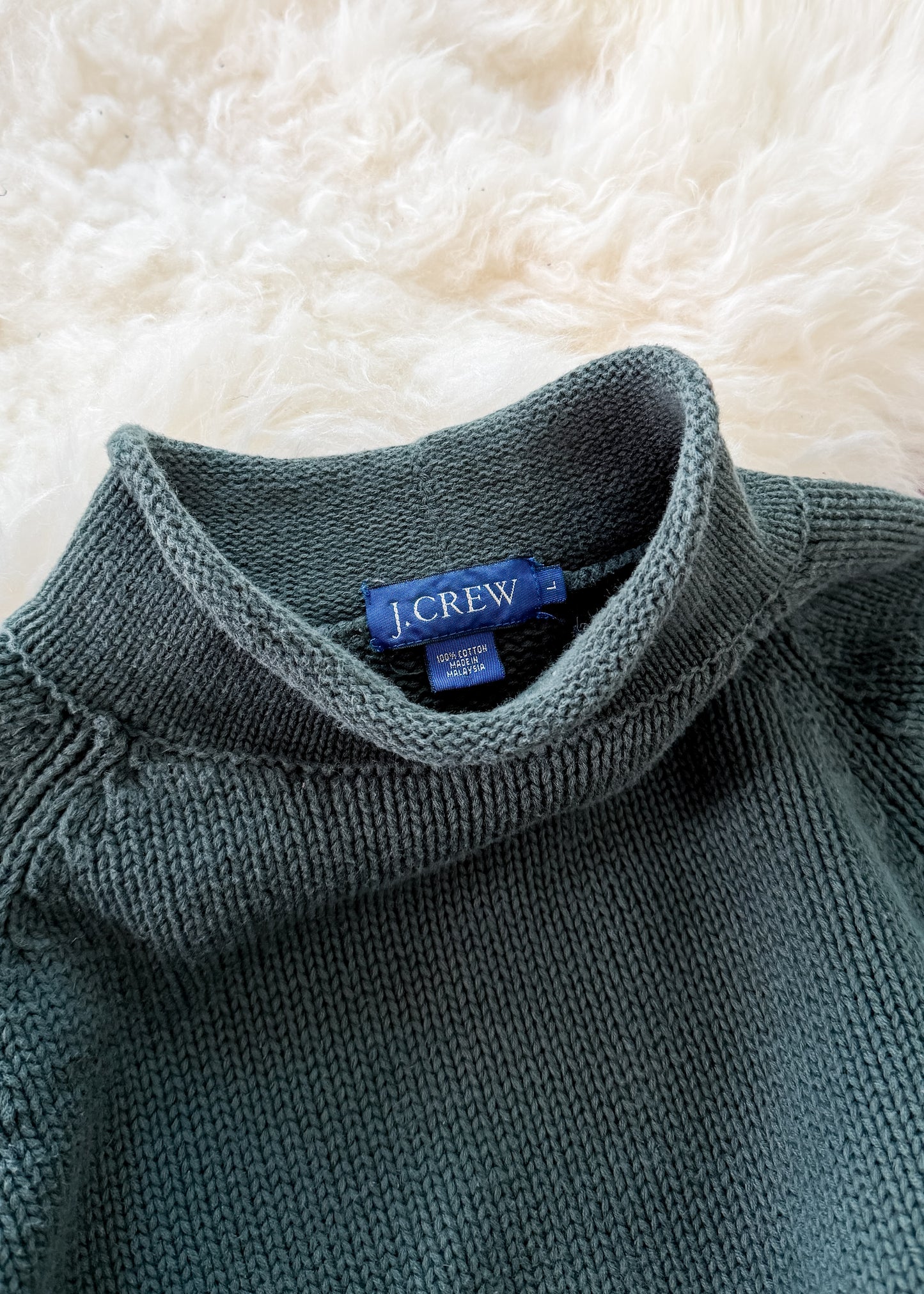 J.Crew 1988 Rollneck Heavy Cotton Pullover Sweater in Dark Green (L)