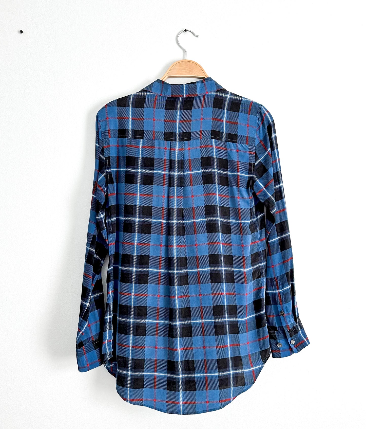 Equipment Standard Silk Blue Plaid Top (S)