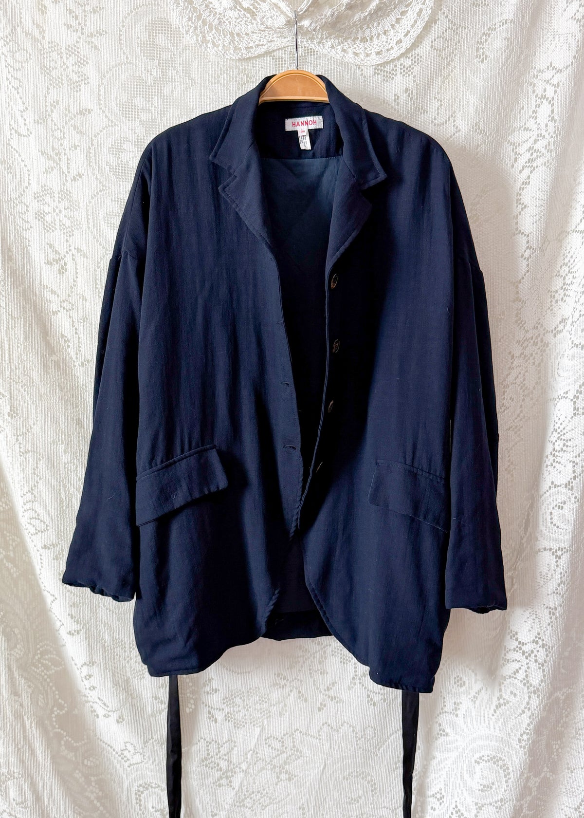Hannoh Wessel Navy Blue Wool Blend Blazer Jacket with Ribbon Waist (38 F or M)