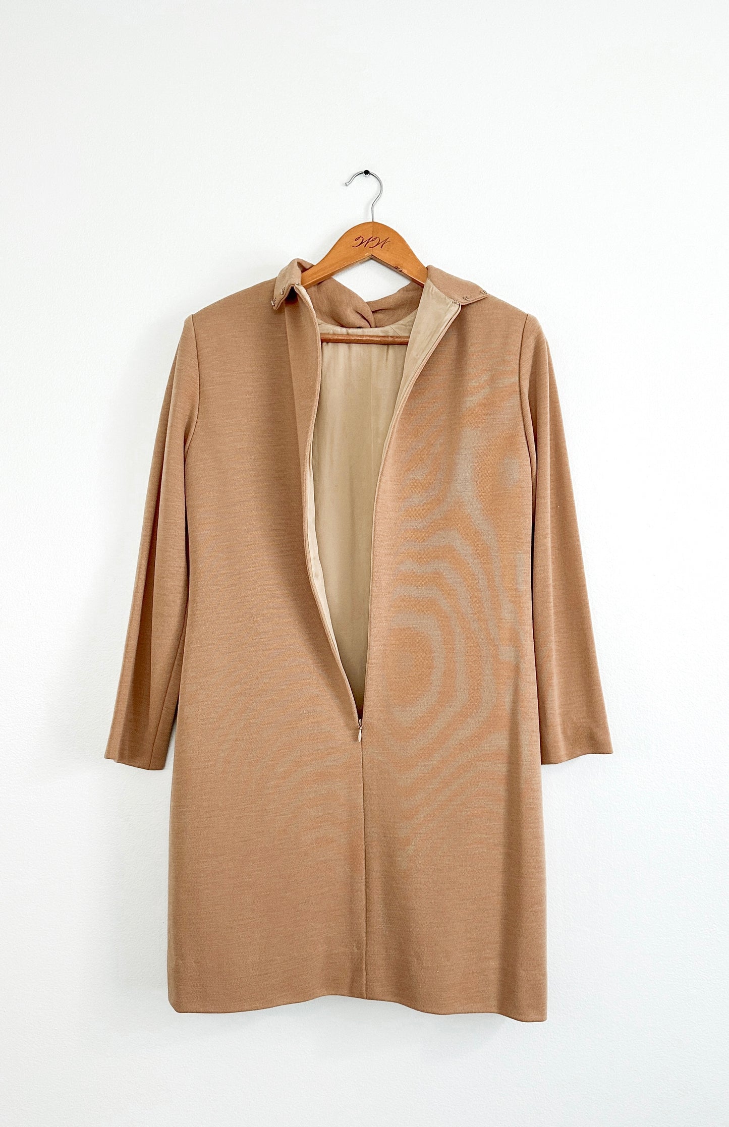 Vintage 90s Dominic Rompollo Timeless Camel Brown Shift Dress (8)