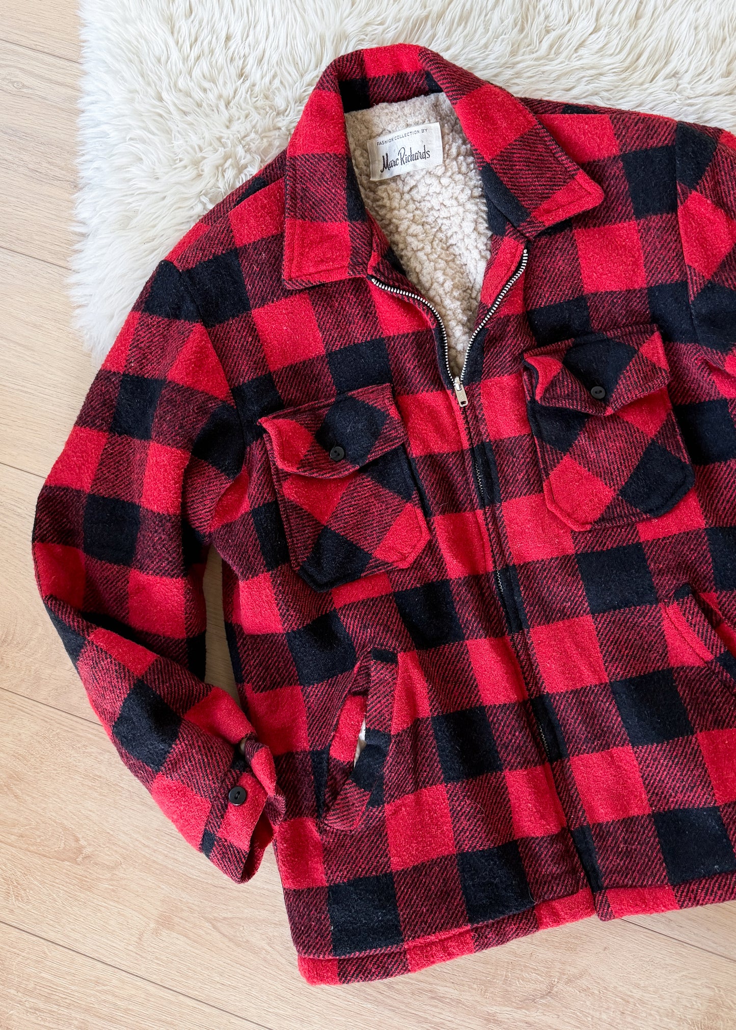 Vintage Marc Richards Classic Buttalo Plaid Sherpa Fleece Lined Insulated Jacket (M)