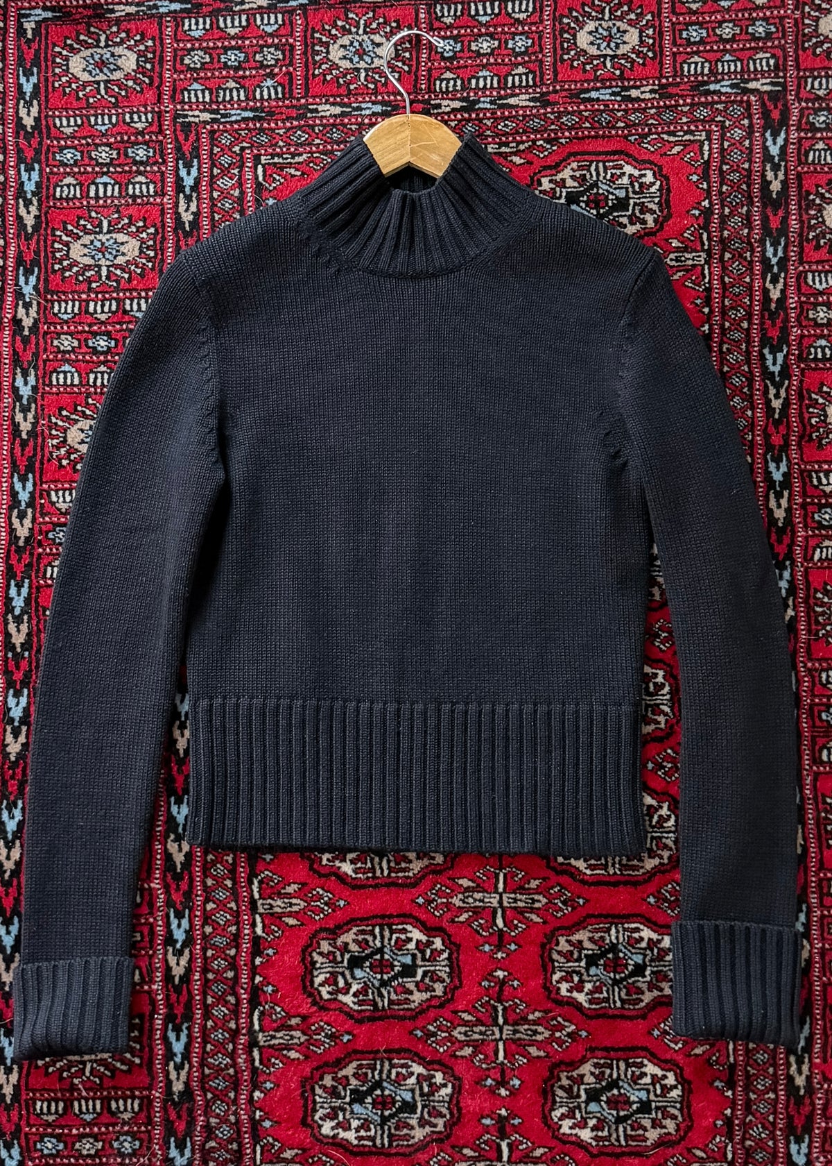 Vintage 00s Ann Taylor Black Italian Merino Wool Mock Neck Sweater (M)