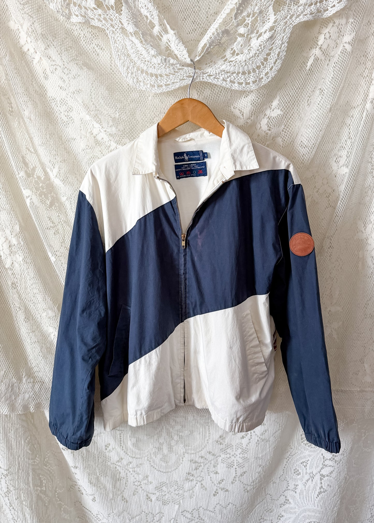 RARE Vintage Ralph Lauren Equestrian Jacket White Navy Polo Horse Tack Print Graphic