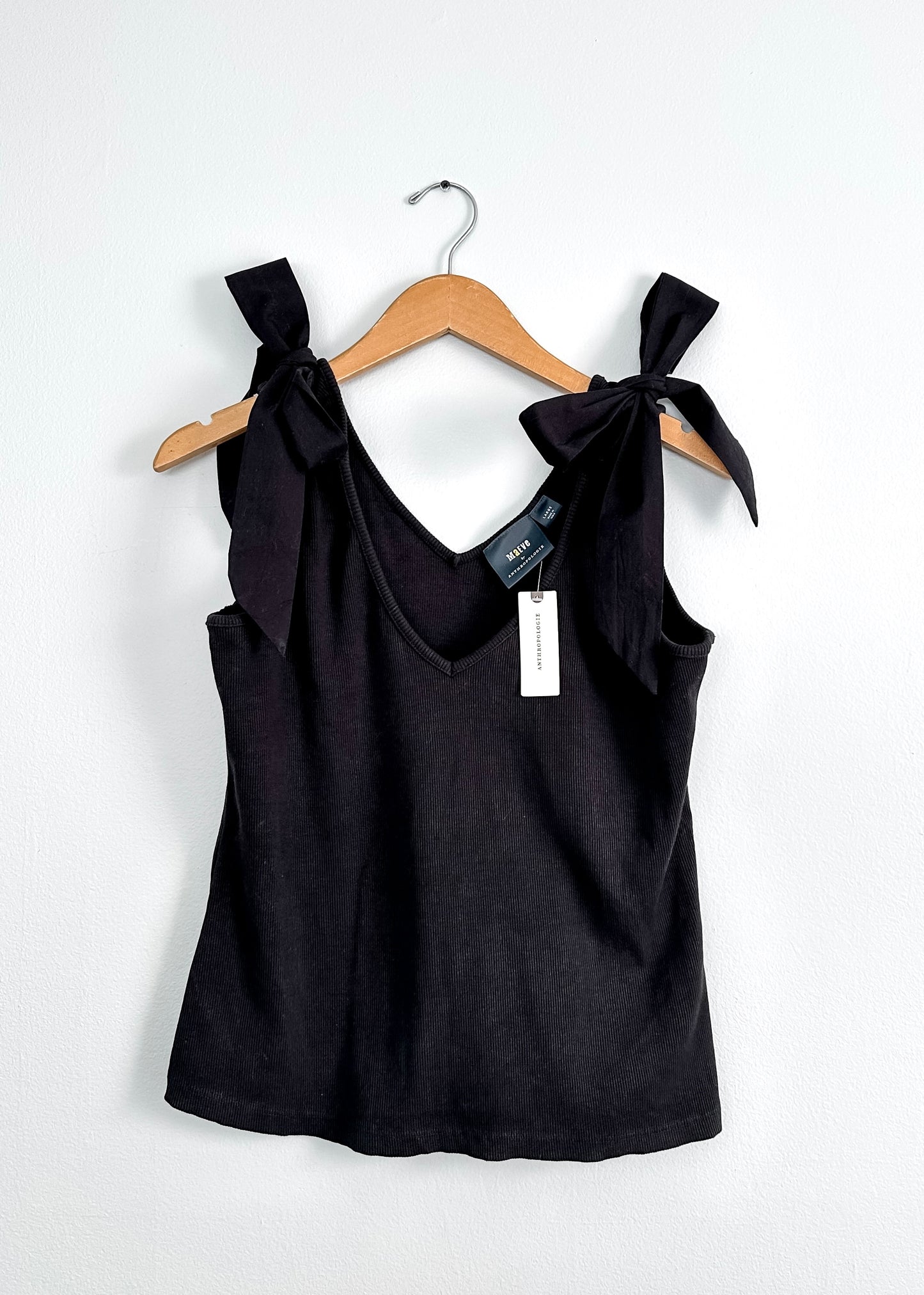 NEW Anthropologie Maeve Black Tie Shoulder Top (L)