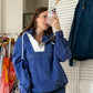 Vintage 90s J.Crew Navy White Two-Tone Anorak Windbreaker Prep Jacket (L)