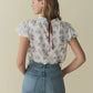 Doen Yvie Top Bleu Flocking Floral Print