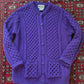 Vintage Aran Crafts Ireland Purple Merino Wool Cable Knit Cardigan (XL)
