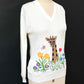 Vintage 60s/70s Cyn Les Shirlee Cream Giraffe Embroidered Knit Top (S)