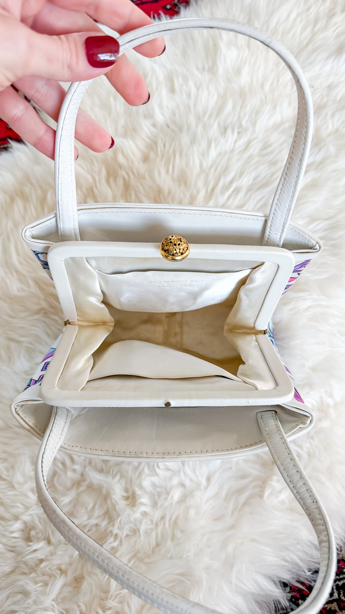 Emilio Pucci by Jana 1960s RARE Abstract Silk and Leather Top Handle Purse