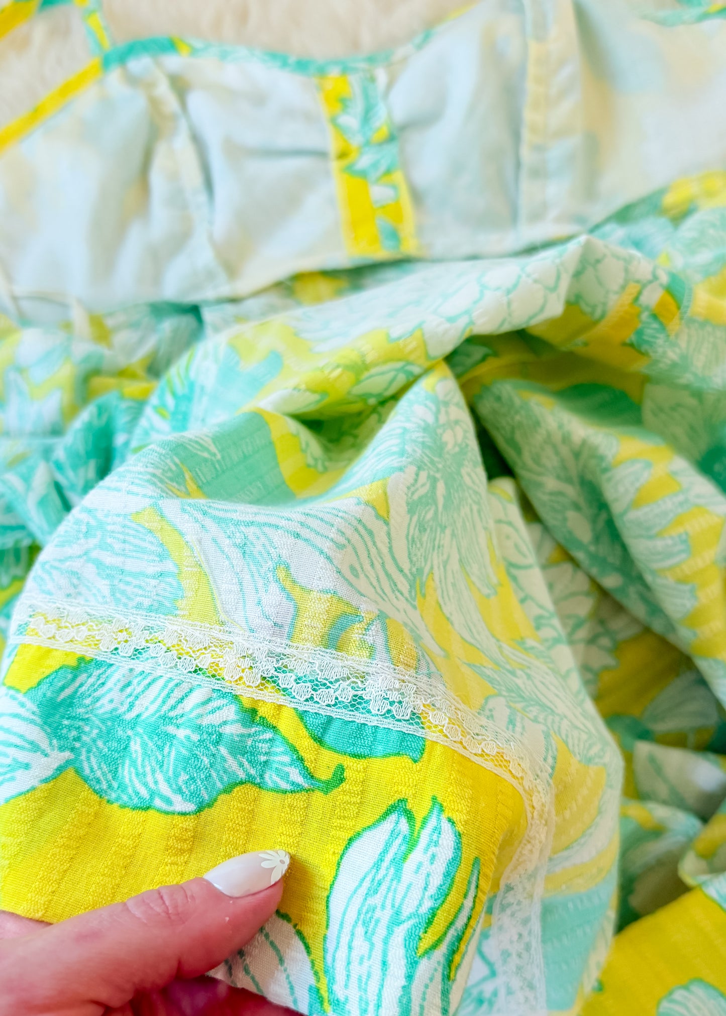 Vintage 60s 70s Lilly Pulitzer Green & Yellow Floral Dress (8 or M)