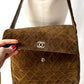 Vintage Chanel Brown Suede Quilted Matelassé Silver Turnlock Tote Purse