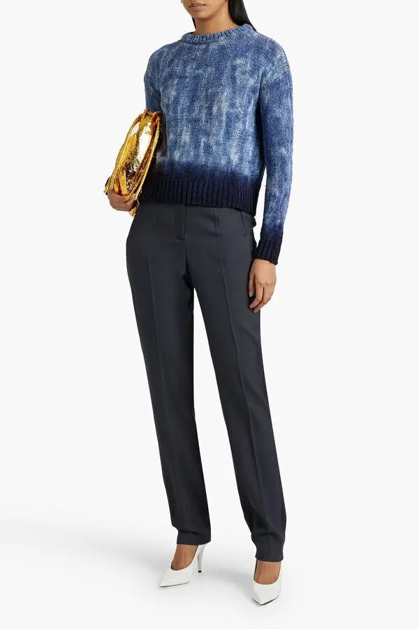 Altuzarra Blue Navy Hand Dyed 100% Silk Ribbon Knit Top (XS/S)