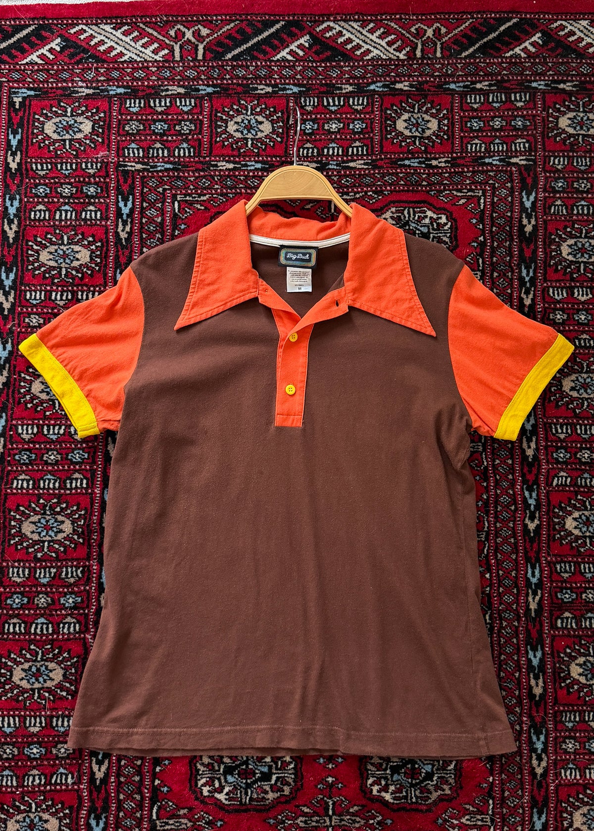 Big Bud Press Peanut Butter Cup Brown Orange Yellow Colorblock Polo Top (M)