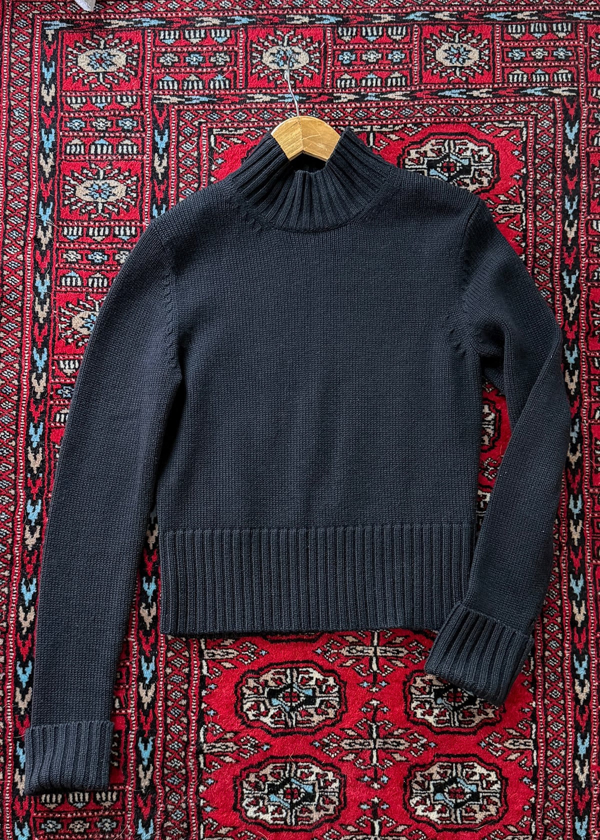 Vintage 00s Ann Taylor Black Italian Merino Wool Mock Neck Sweater (M)