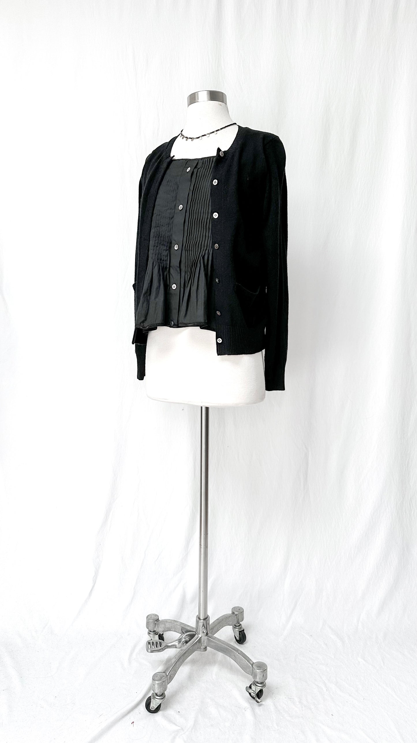 Sacai Black Cotton Pleat & Cardigan Layer Top (S)