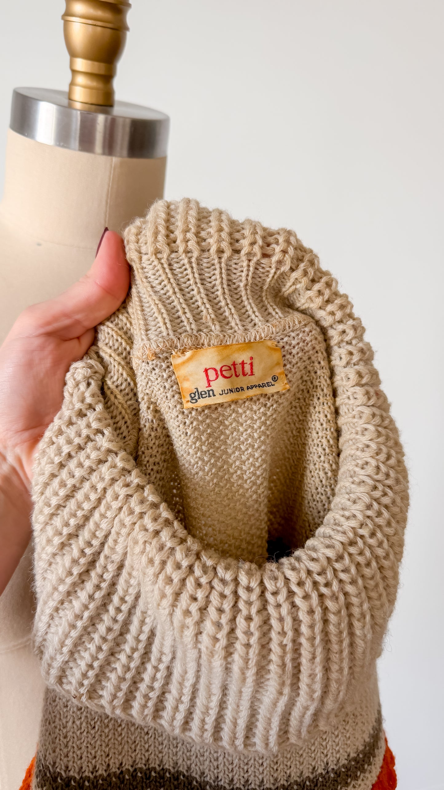 Vintage 70s Petti Glen Orange Brown and Yellow Knit Top (M)