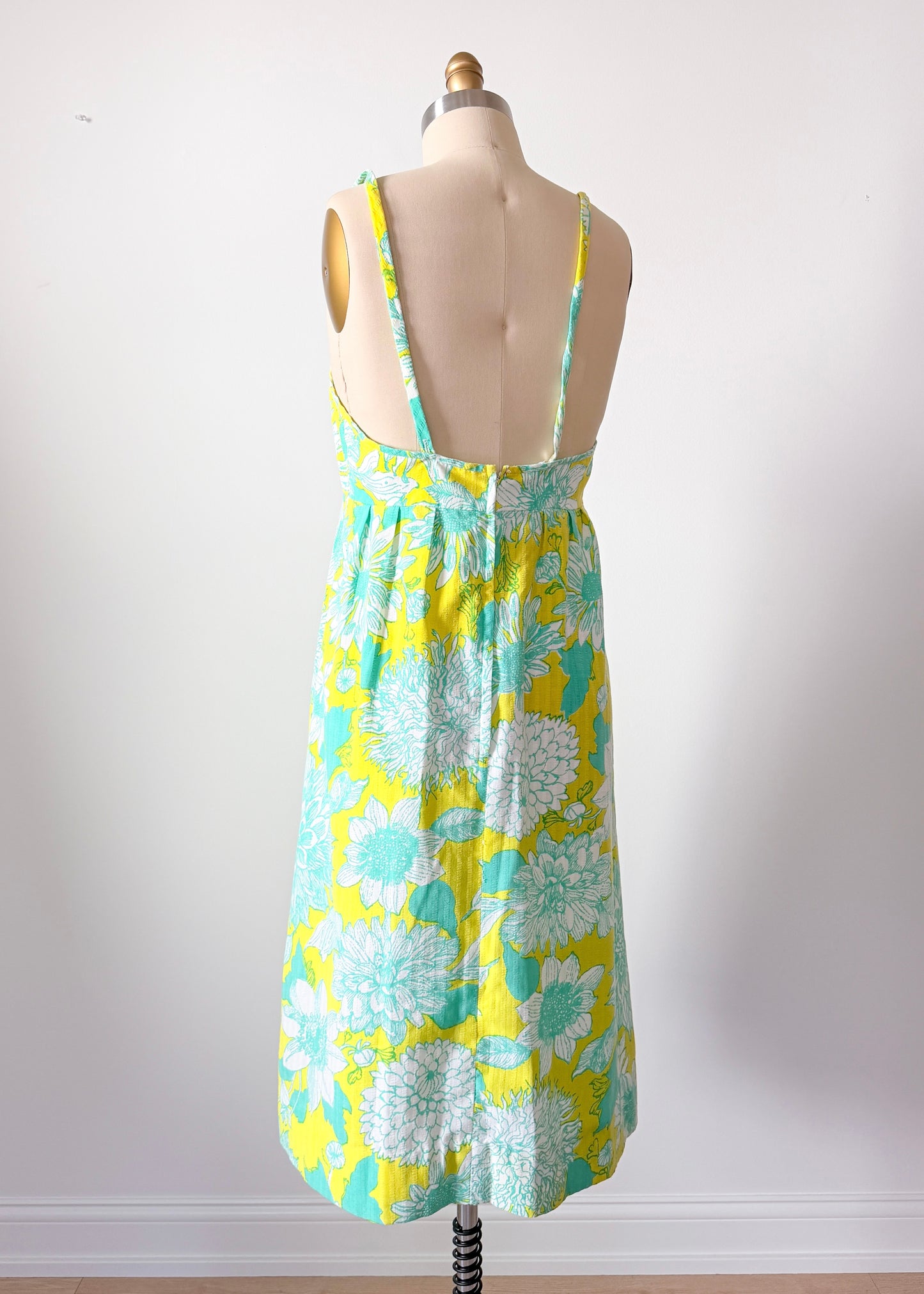 Vintage 60s 70s Lilly Pulitzer Green & Yellow Floral Dress (8 or M)