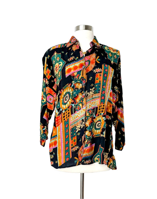 Vintage 80’s Jane Ashley Colorful Bead Embellished Button Down Top (M)