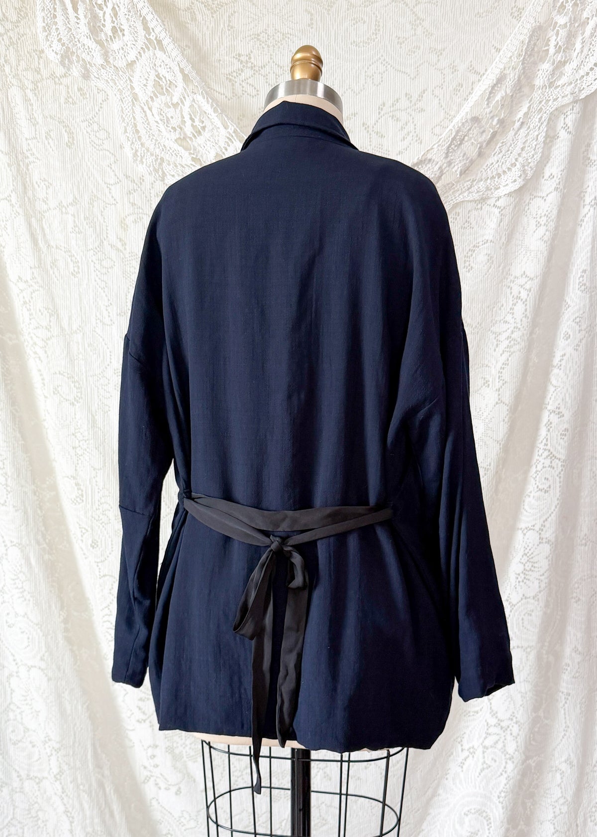Hannoh Wessel Navy Blue Wool Blend Blazer Jacket with Ribbon Waist (38 F or M)