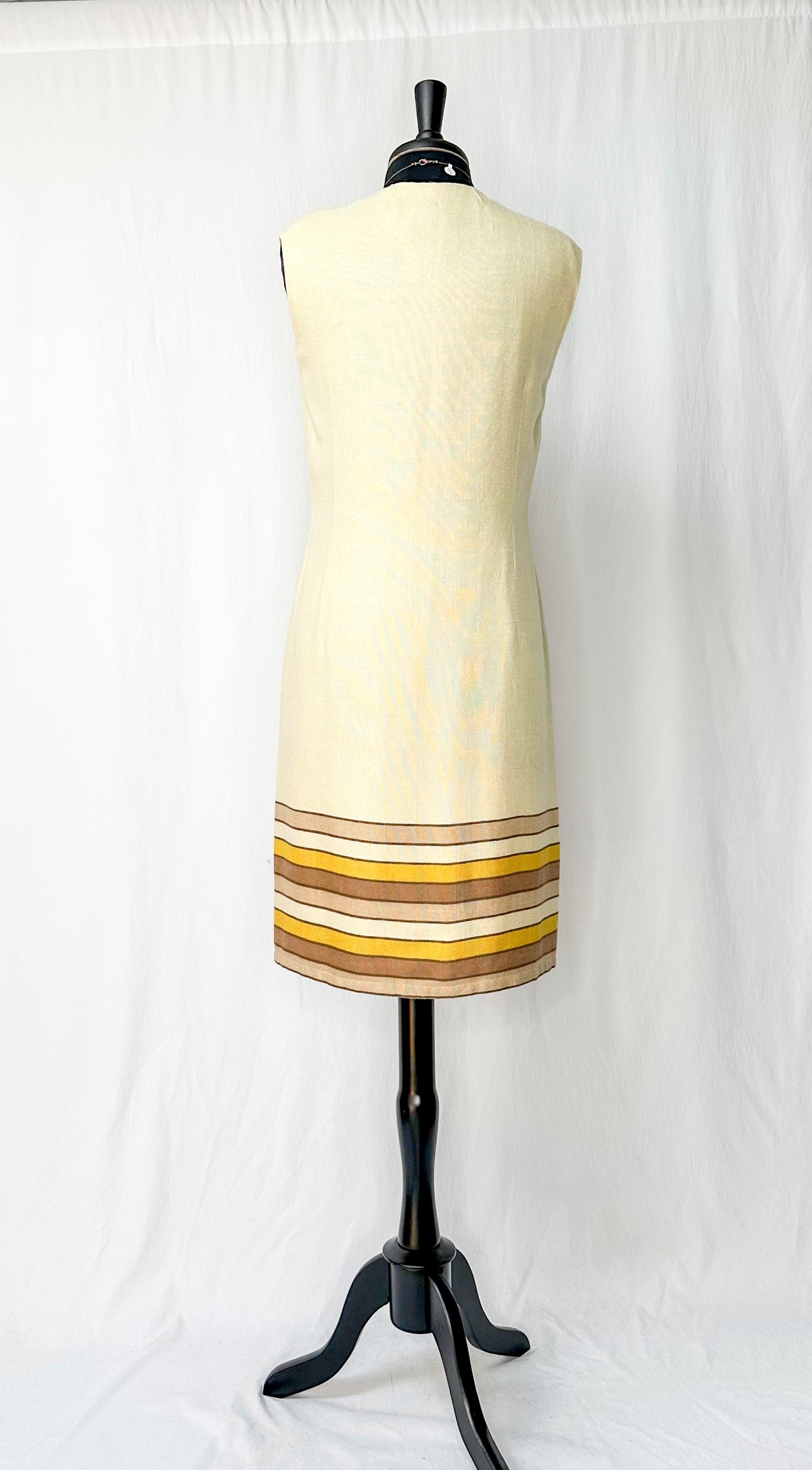 Vintage 1960’s Cream Striped Zipped Front Dress (8)