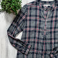 Xirena Navy Gray and Red Plaid Flannel 1/4 Button Down Top (S)