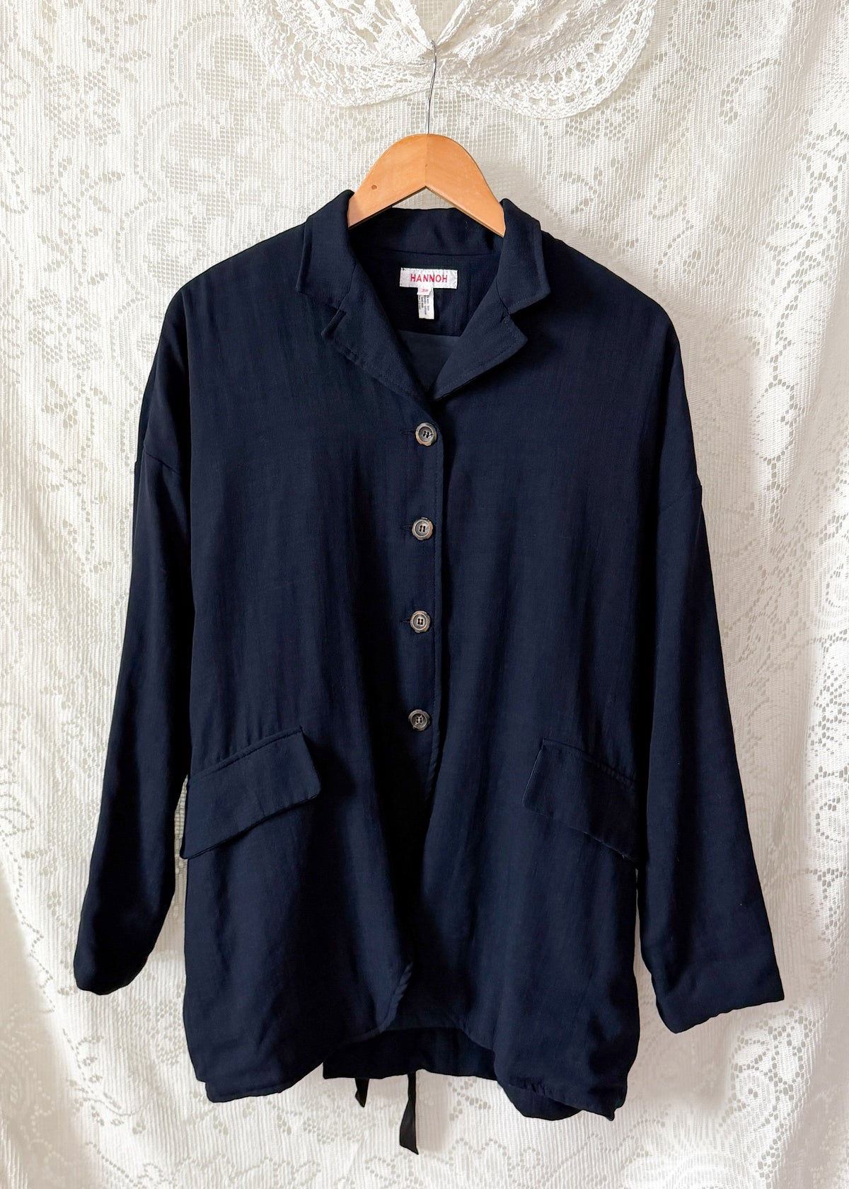 Hannoh Wessel Navy Blue Wool Blend Blazer Jacket with Ribbon Waist (38 F or M)