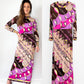 Vintage 60s Emilio Pucci Silk Purple Brown Pink Abstract Maxi Dress