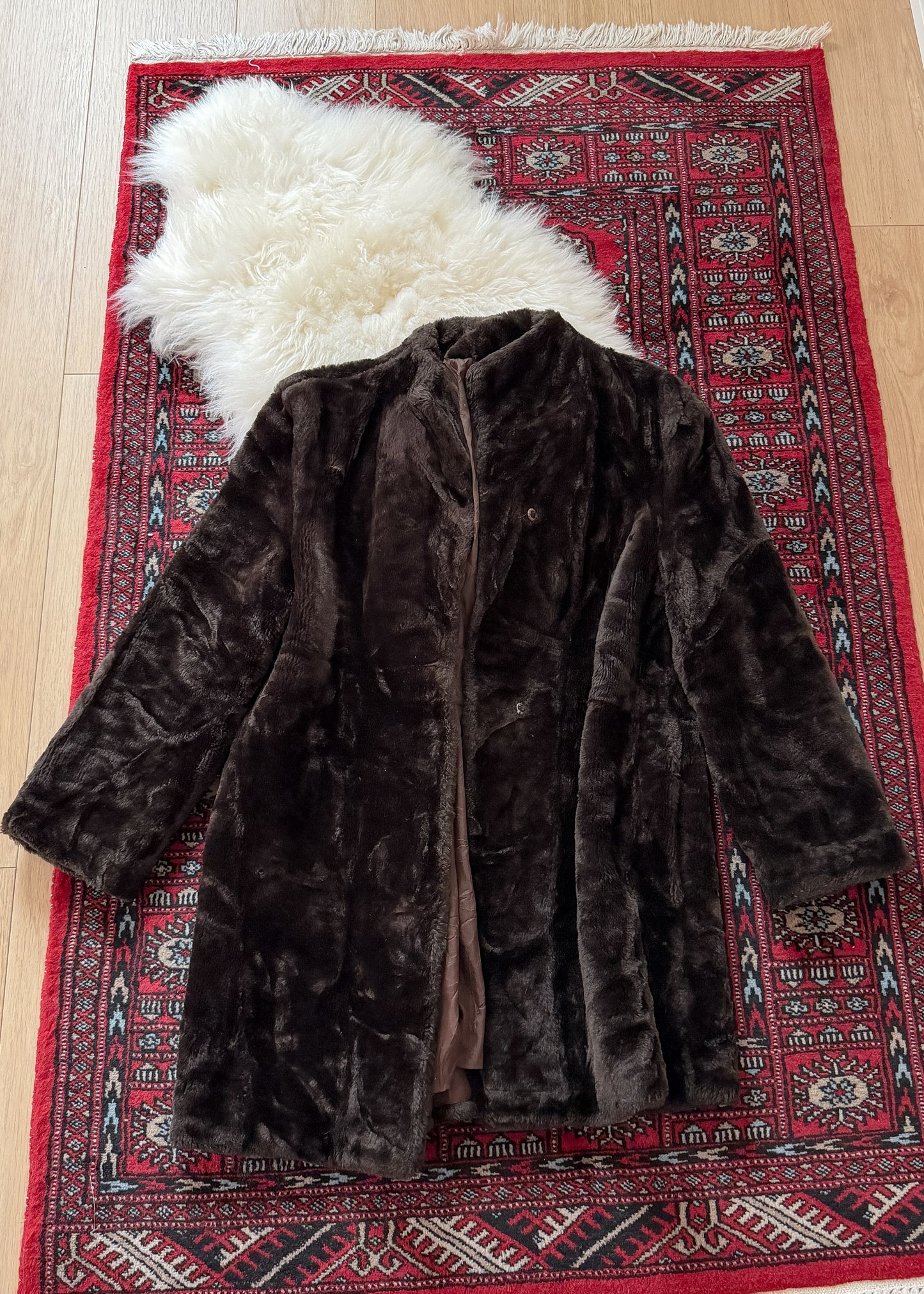 Vintage 70s Sears Dark Brown Faux Fur Coat (M)
