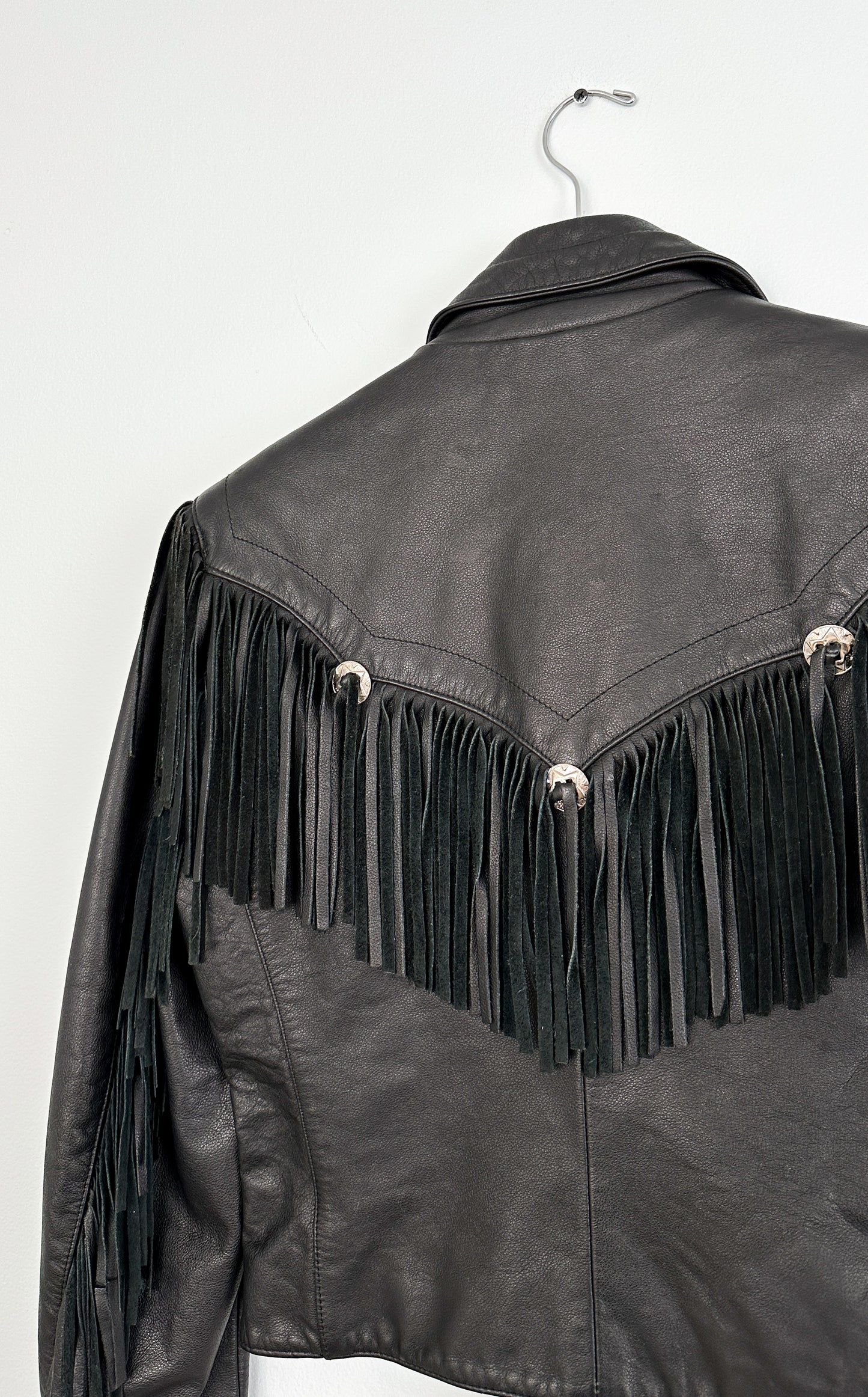 Vintage Black Leather Fringe Western Coat (6)