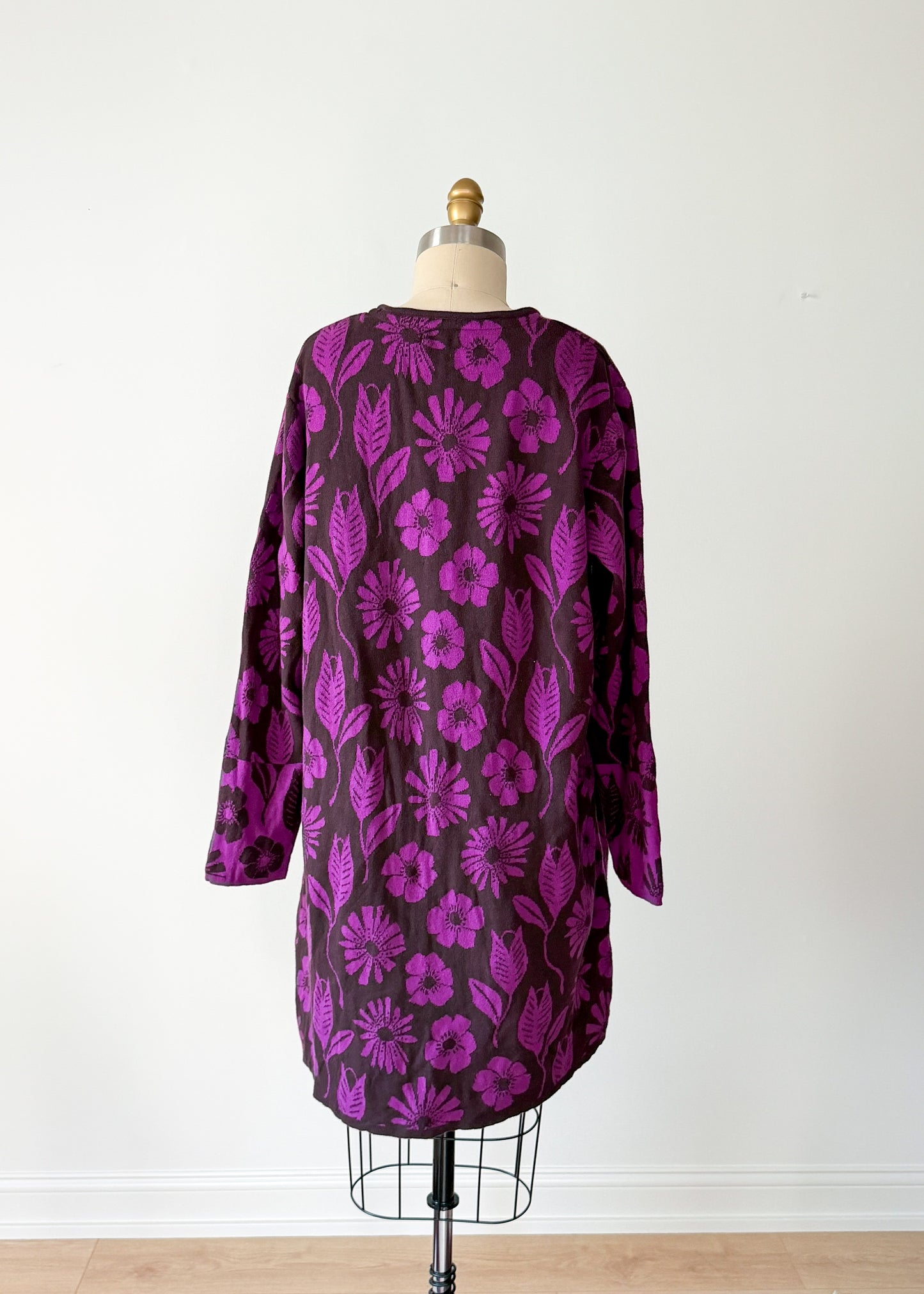 Gudrun Sjoden Purple & Brown Floral Cotton Long Cardigan Jacket (L)